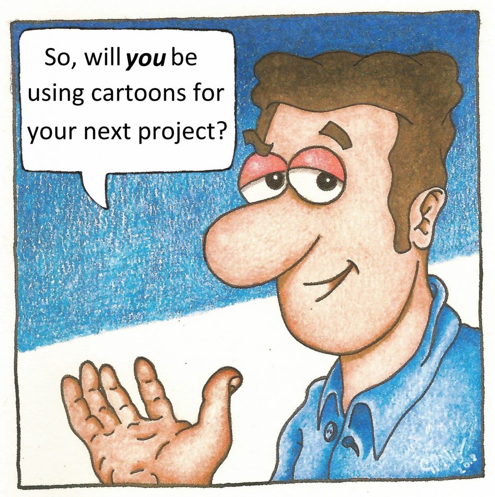 cartoons are ideally placed into marketing collateral
