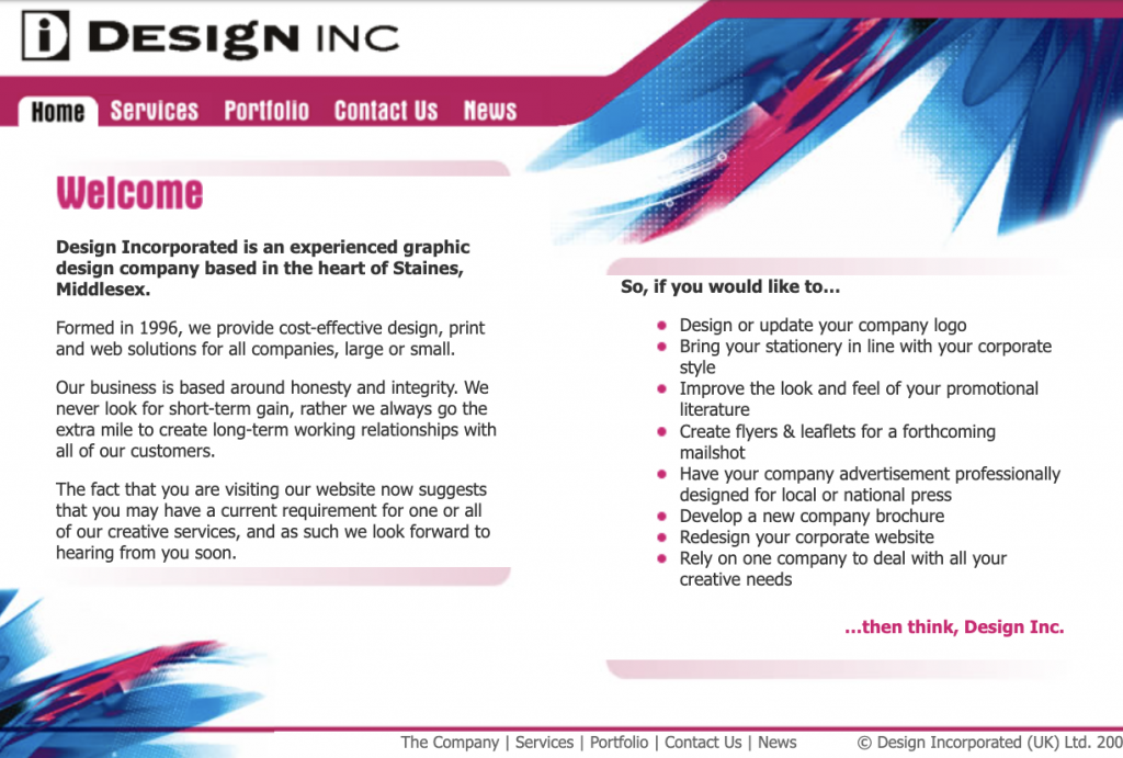 Design Inc’s first website